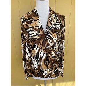 Cache women L fitted side drape v-cut neck longsleeve blouse